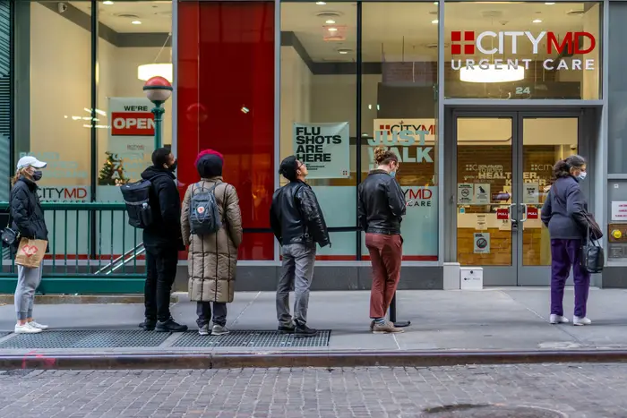 Lines outside CityMD Urgent Care in Lower Manhattan, December 17th, 2021